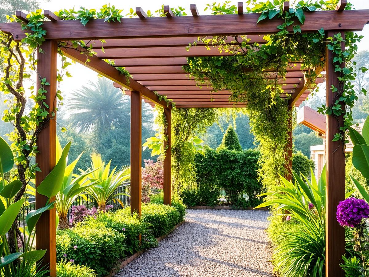 Pergolado em jardim em madeira plástica